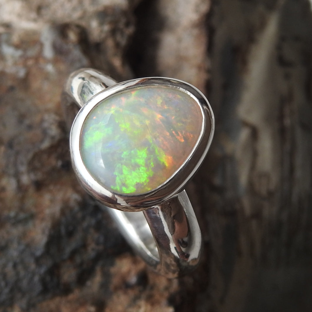 Natural Australian Solid Opal Sterling Silver Ring