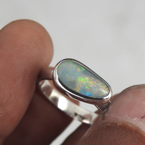 Natural Lightning Ridge Solid Opal Sterling Silver Ring