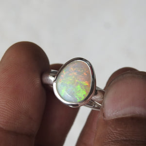 Natural Australian Solid Opal Sterling Silver Ring