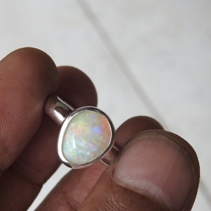 Natural Australian Solid Opal Sterling Silver Ring