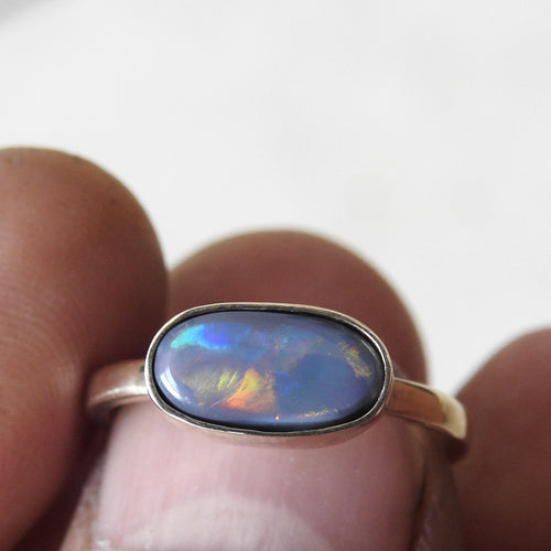 Custom Made 10k YG Ring with Solid Lightning Ridge Multi-Color Opal