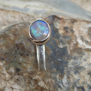 Lightning Ridge Crystal Opal Gold Sterling Ring