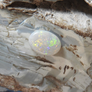 Custom Made Silver Ring with Australian Coober Pedy White Opal Multi-Color