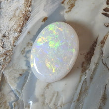 Load image into Gallery viewer, Custom Made Silver Ring with Australian Coober Pedy White Opal Multi-Color